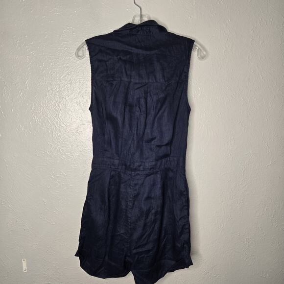 Reiss Ema Navy blue Sleeveless Linen Tie Front Playsuit romper womens Sz 4 - Picture 6 of 9
